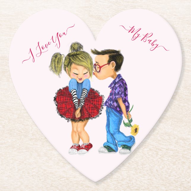 Cute Couple Paper Coaster with Text Customizable (Front)