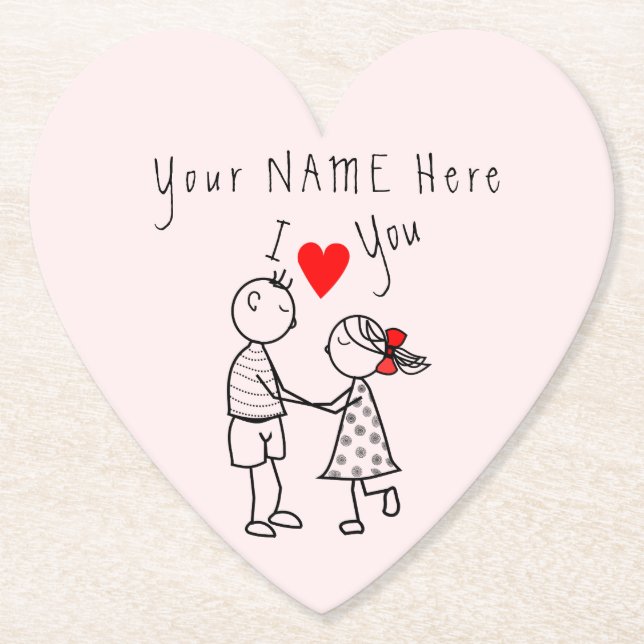 Cute Couple Paper Coasters Personalized Name (Front)