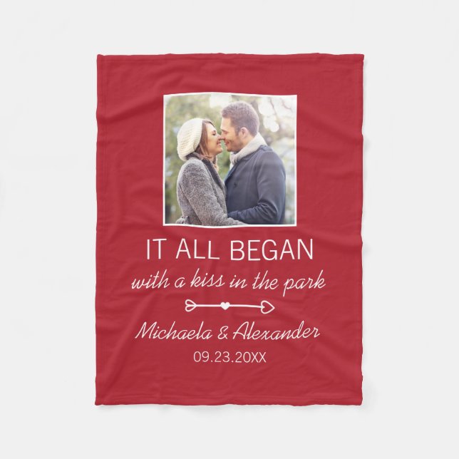 Cute Couple Photo Where It All Began Quote Fleece Blanket (Front)