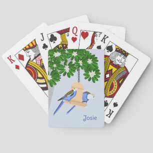 Cute Couple Playful Parrots Rosellas Add Name Playing Cards