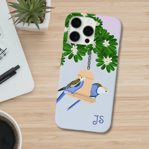 Cute Couple Playful Parrots Rosellas Monogram iPhone 16 Pro Max Case