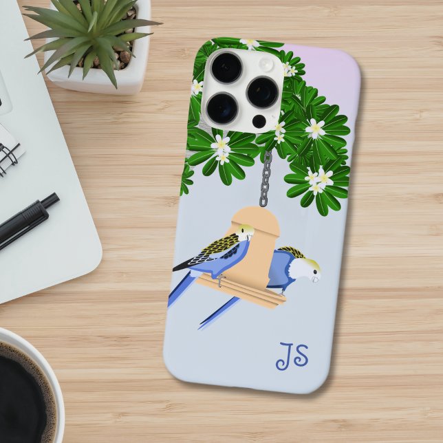 Cute Couple Playful Parrots Rosellas Monogram Case-Mate iPhone Case (Creator Uploaded)