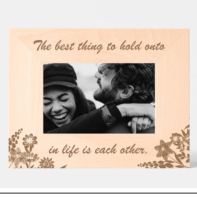 Cute Couple quote Flowers Engraved Wood Frame (Creator Uploaded)