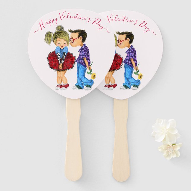 Cute Couple Romantic Valentine's Day Hand Fans (Front and Back)