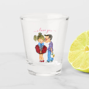 Cute Couple Shot Glass Gift Text - I Love You