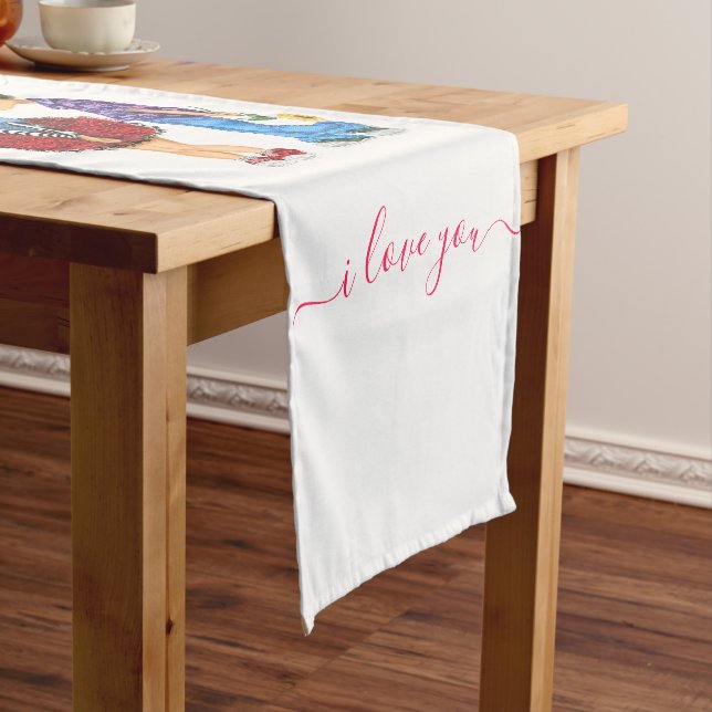 Cute Couple Table Runner with Text - Customizable (In Situ)