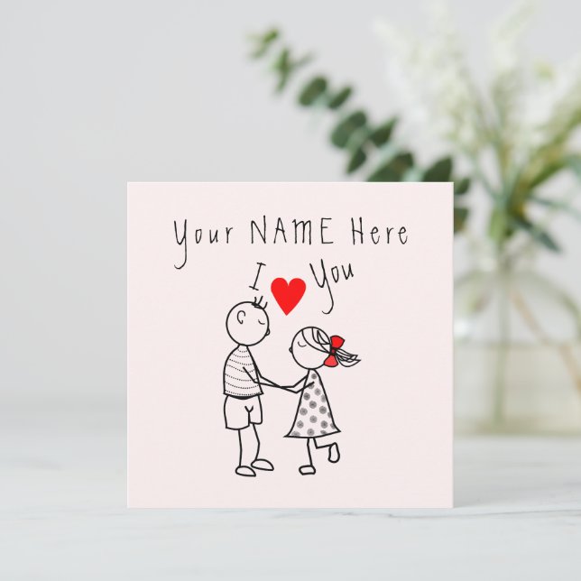 Cute Couple Valentine's Day Card with Custom Name (Standing Front)