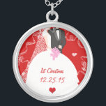 Cute Couple Wedding Gown Tuxedo 1st Christmas Silver Plated Necklace<br><div class="desc">Keepsake Necklaces Choose either Silver Plated Gold Finish or Sterling Silver Unique Personalized Custom 1st Christmas Gift Wedding Keepsake Wedding Party Necklaces - to change background colour - click customize - click edit - choose last tool in drop down menu and choose from one of the colours shown or enter...</div>