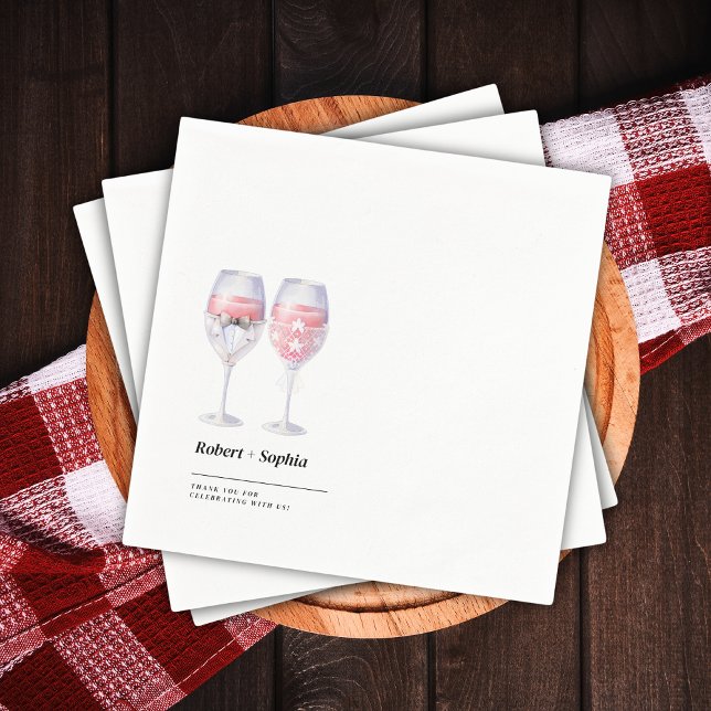 Cute Couple Wedding Wine Glass White Minimalist Napkin (Creator Uploaded)