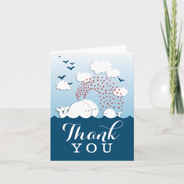 Cute Couple White Whales Merci Carte Note (Devant)
