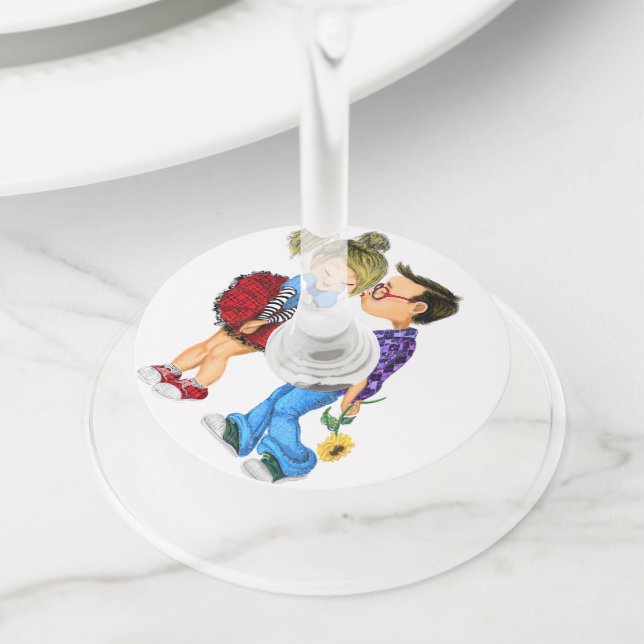 Cute Couple Wine Glass Tag - Customizable (Close Up)