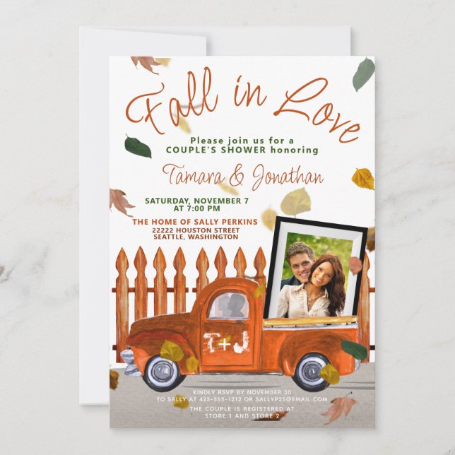 Cute Couple's Shower Fall In Love Photo Bridal Invitation (Front)