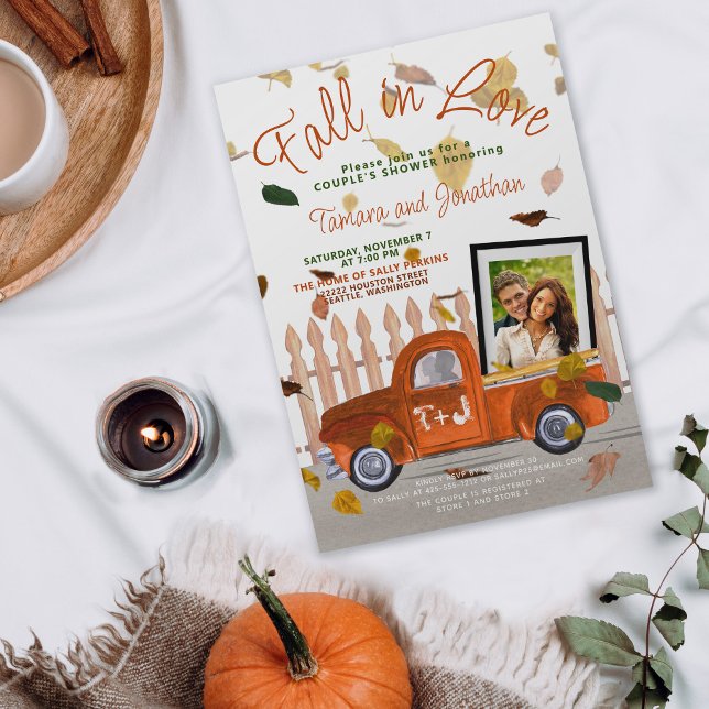 Cute Couple's Shower Fall In Love Photo QR Wedding Invitation (Creator Uploaded)