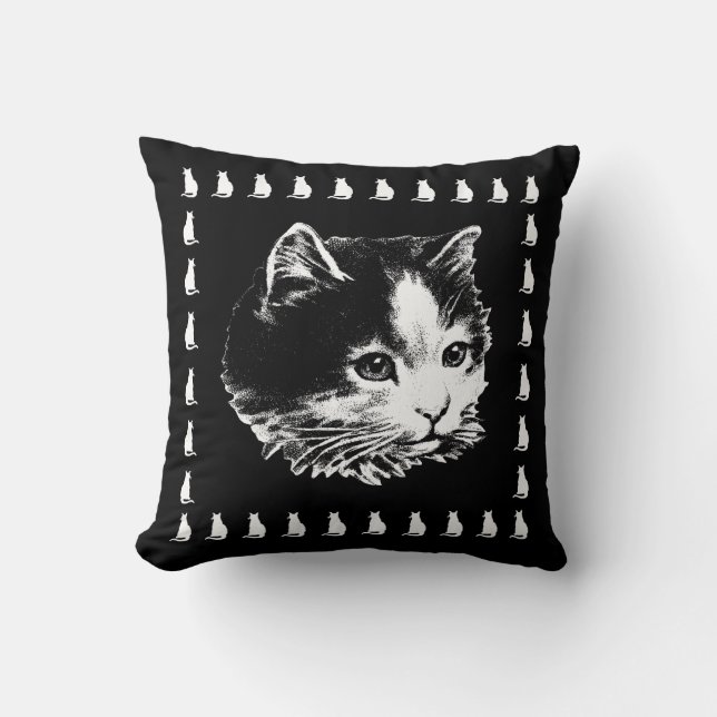 Cute Coussin de chat noir et blanc (Recto)