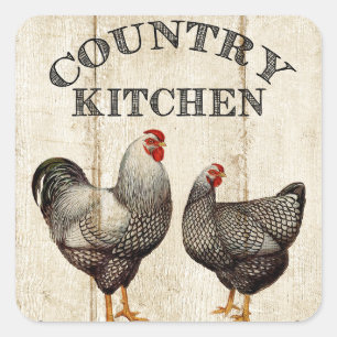 Cute Coutry Farm kitchen Rooster and chicken Square Sticker