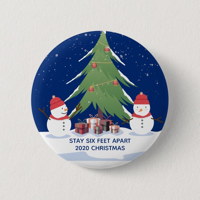 Cute Covid Christmas Snowmen Stay 6 Feet Apart 2 Inch Round Button (Front)