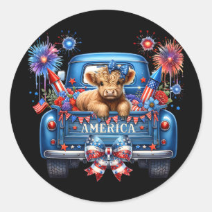 Cute Cow 4th Of July Usa Flag Patriotic Cow Farmer Classic Round Sticker