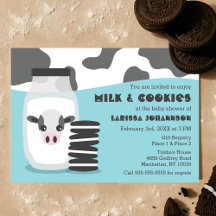 Cute Cow and Milk and Cookies Blue Baby Shower