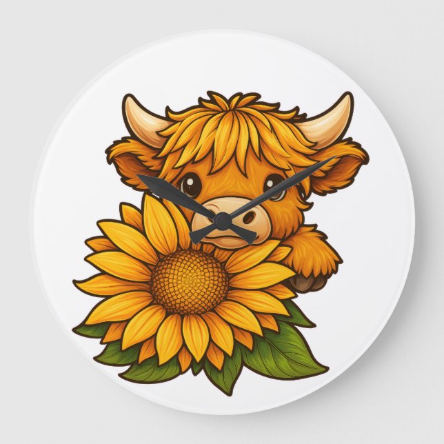 Cute Cow and Sunflower Large Clock (Front)