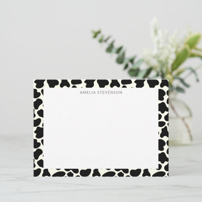 Cute Cow Animal Print Pattern Personalized Name Card (Standing Front)