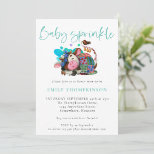 Cute Cow Asleep Farm Teal Baby Sprinkle  Invitation
