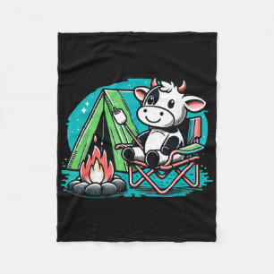 Cute Cow At The Campfire Funny Smore Camping  Fleece Blanket