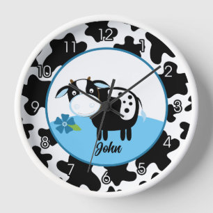 Cute Cow Barnyard Nursery Clock Boy