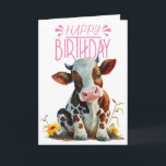 Cute Cow Birthday Girl Pink Card<br><div class="desc">Cute Cow Birthday Girl Pink
sweet birthday girl Cow personalized baby card for a girl.   Click the "Customize it!" button to change the text size,  text colour,  font style and more!</div>