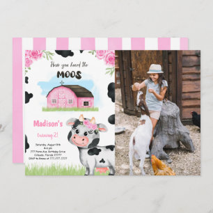 Cute Cow Birthday Photo Invitation