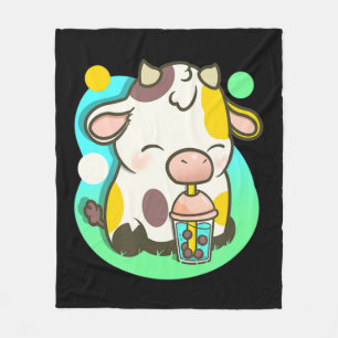 Cute Cow Boba Tea Bubble Tea Anime Kawaii  Fleece Blanket