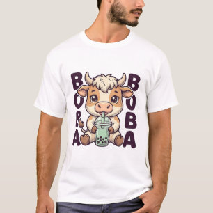 Cute Cow Boba Tea Vintage Engraving T-Shirt Design