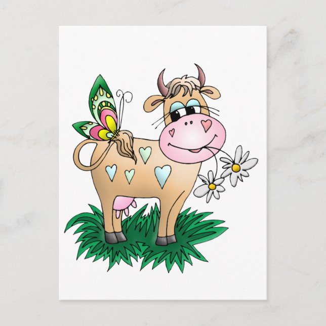Cute Cow & Butterfly Postcard (Front)