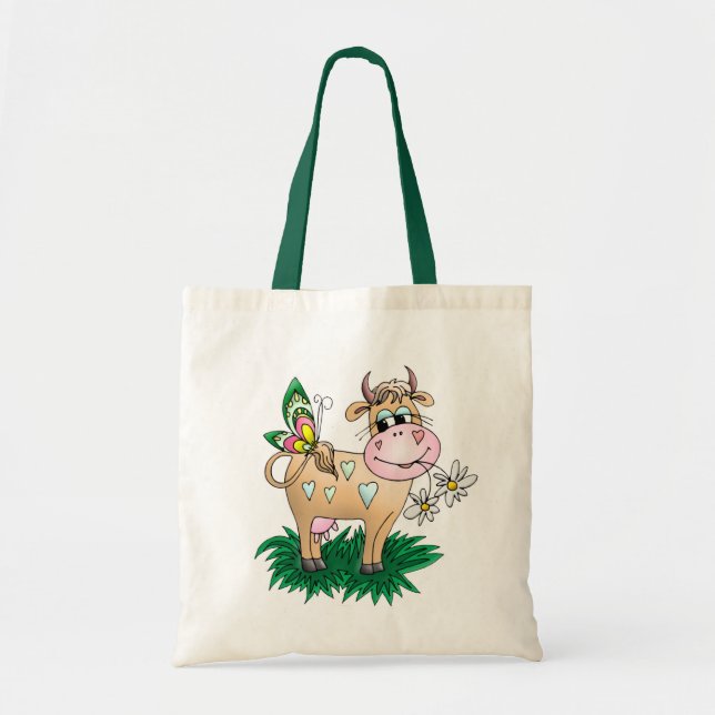 Cute Cow & Butterfly Tote Bag (Front)