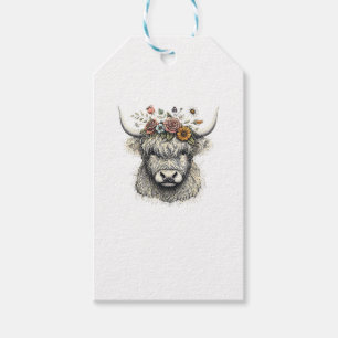 Cute Cow Calf Flowers Hand Illustration Farm Anima Gift Tags