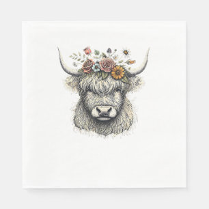 Cute Cow Calf Flowers Hand Illustration Farm Anima Napkin