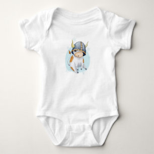 Cute Cow Calf in Viking Helmet Baby Bodysuit