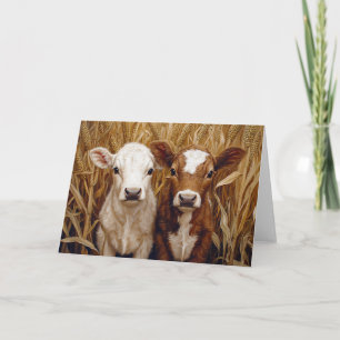 Cute Cow Calves Corn Field Card