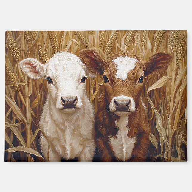 Cute Cow Calves Corn Field Magnet (Front)