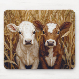 Cute Cow Calves Corn Field Mouse Pad