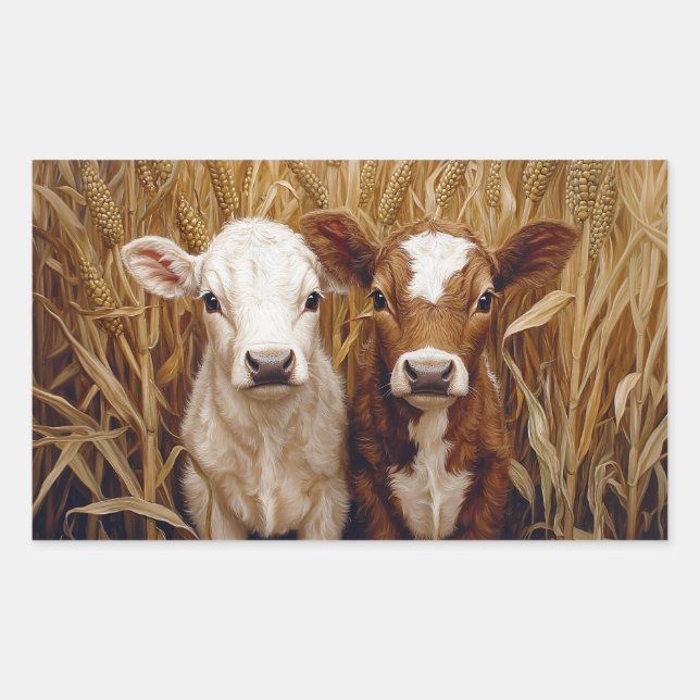 Cute Cow Calves Corn Field Sticker (Front)