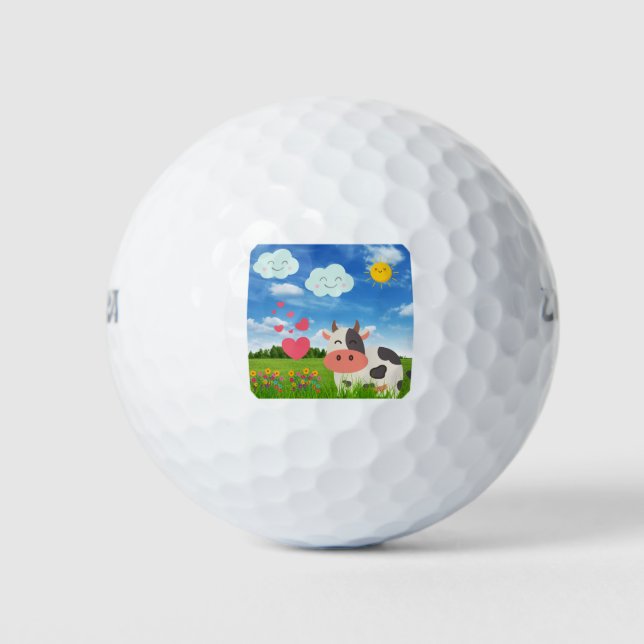 Cute Cow Cartoon Golf Balls (Front)