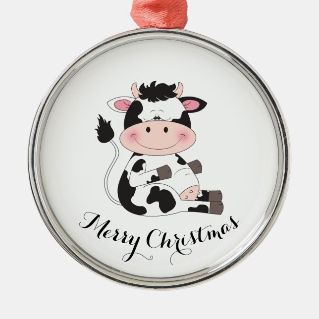 Cute Cow Cartoon Metal Ornament (Front)