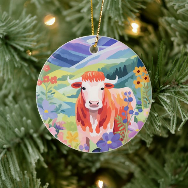 Cute Cow Ceramic Ornament (Tree)