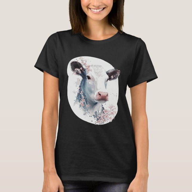 Cute Cow Cherry Blossom Japanese Sakura Farming Co T-Shirt (Front)