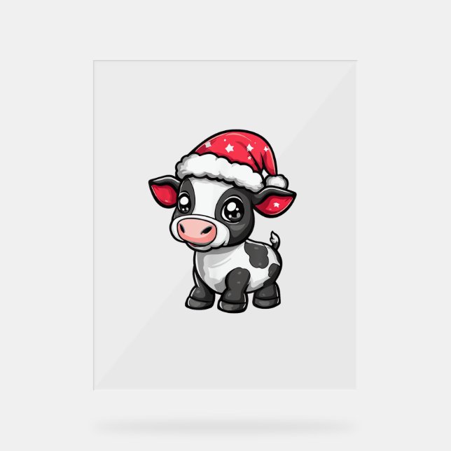 Cute Cow Christmas Comic X-Mas  Acrylic Sign (Front)