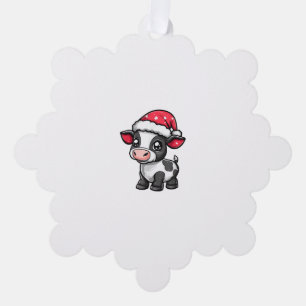 Cute Cow Christmas Comic X-Mas Ornament Card