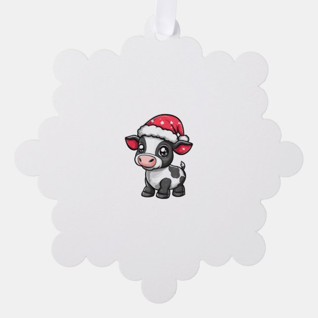 Cute Cow Christmas Comic X-Mas  Ornament Card (Front)