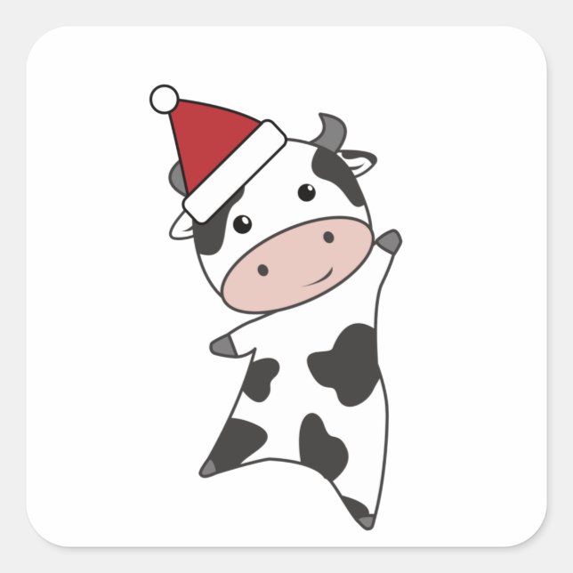 Cute Cow Christmas Cute Animals For Kids Square Sticker (Front)