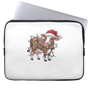 Cute Cow Christmas Light Reindeer Santa Christmas Laptop Sleeve