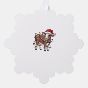 Cute Cow Christmas Light Reindeer Santa Christmas Ornament Card